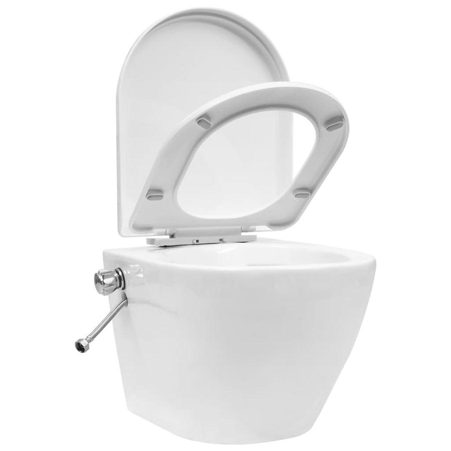 Hangend toilet randloos met verborgen stortbak keramiek wit Wit