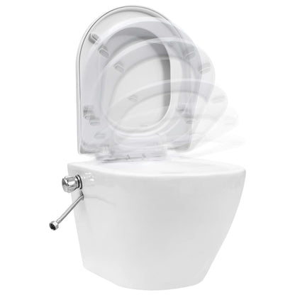 Hangend toilet randloos met verborgen stortbak keramiek wit Wit