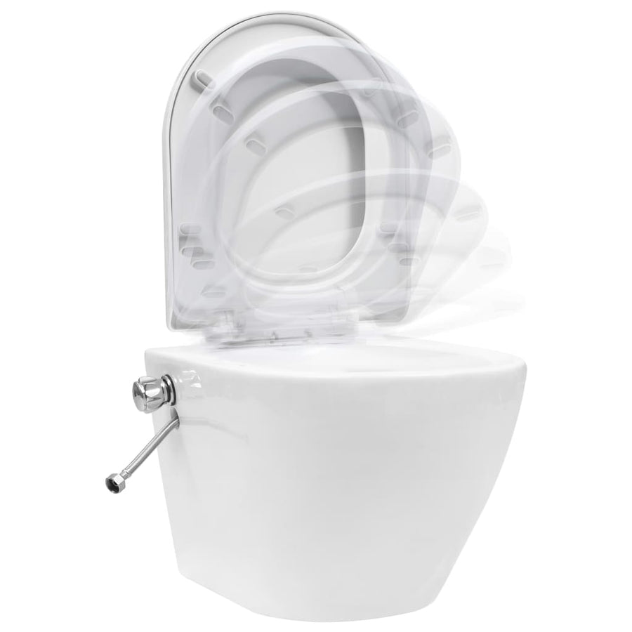 Hangend toilet randloos met verborgen stortbak keramiek wit Wit