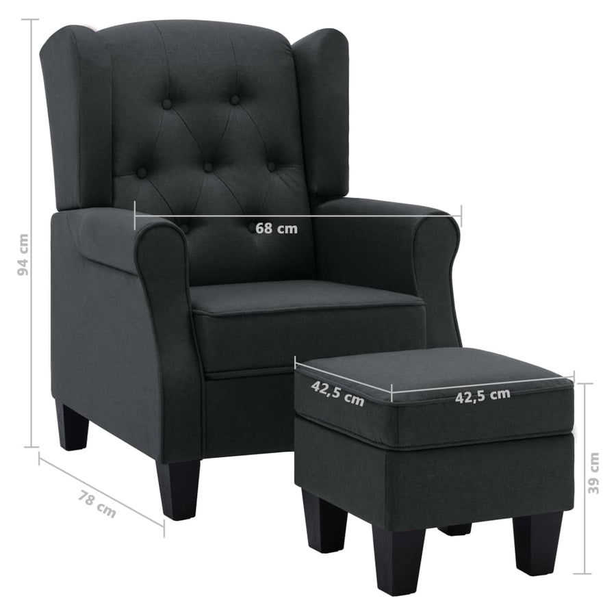 Fauteuil Met Voetenbankje Stof Donkergrijs