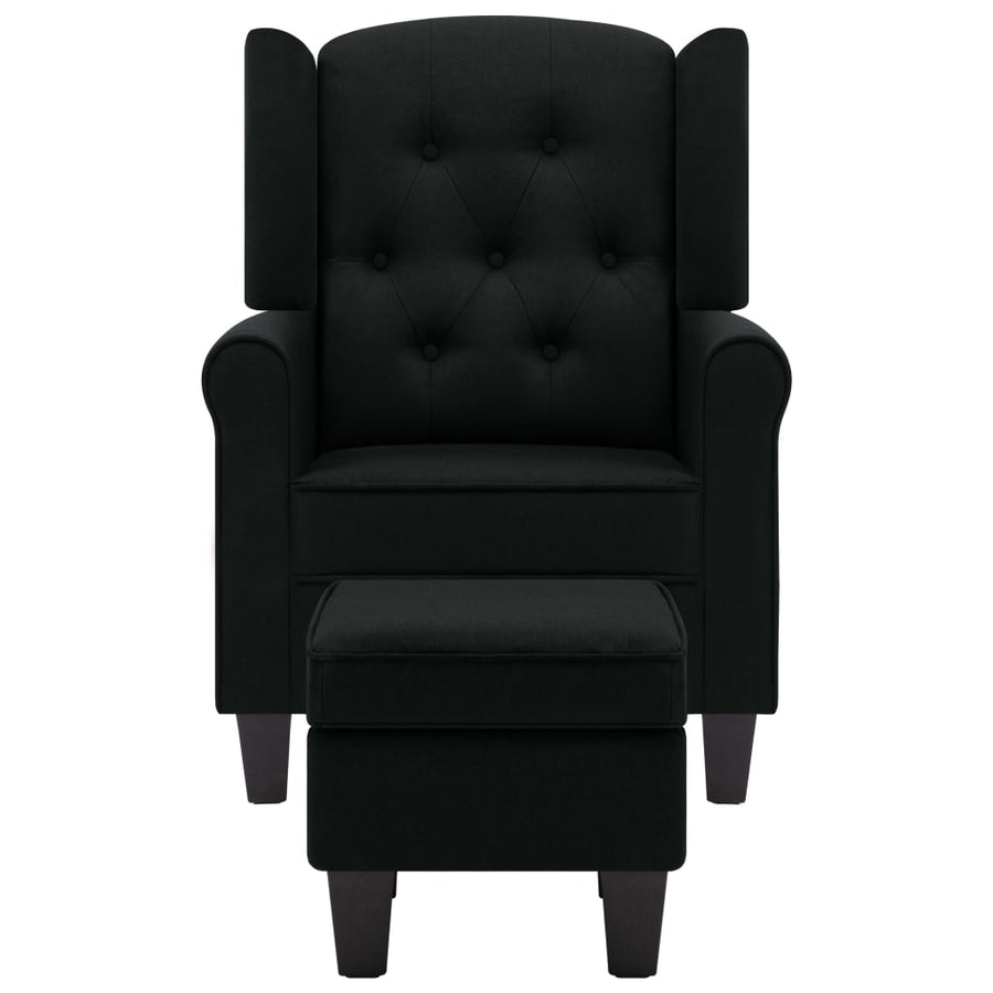 Fauteuil Met Voetenbankje Stof Zwart