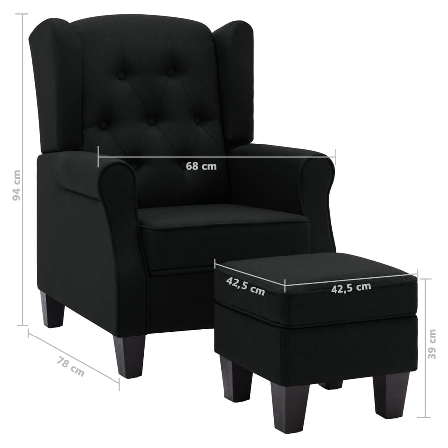 Fauteuil Met Voetenbankje Stof Zwart