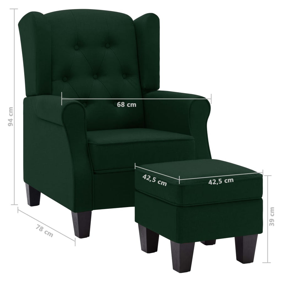 Fauteuil Met Voetenbankje Stof Donkergroen