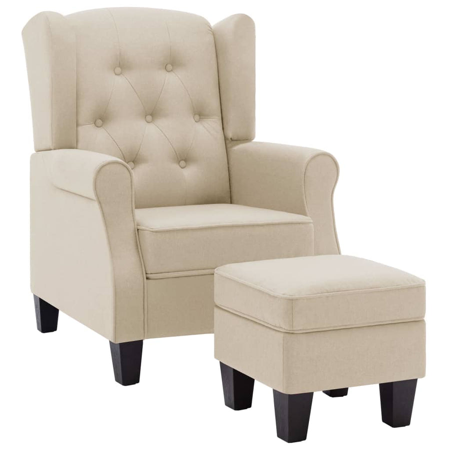 Fauteuil met voetenbankje stof crèmekleurig Crème