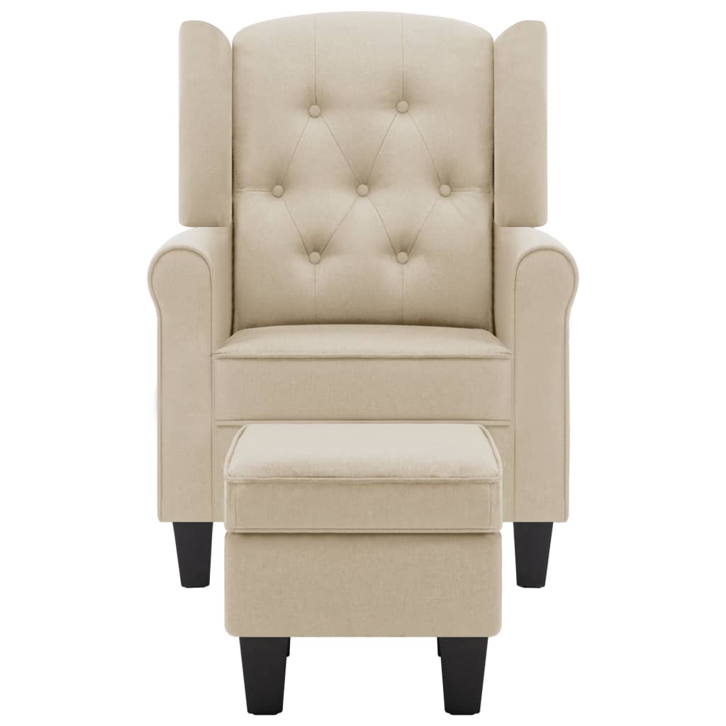 Fauteuil met voetenbankje stof crèmekleurig Crème
