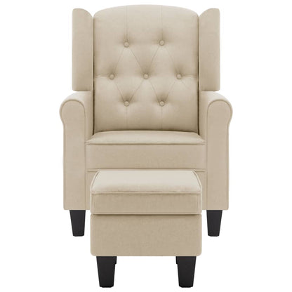 Fauteuil met voetenbankje stof crèmekleurig Crème