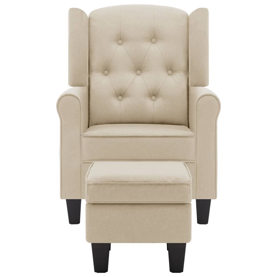 Fauteuil met voetenbankje stof crèmekleurig Crème