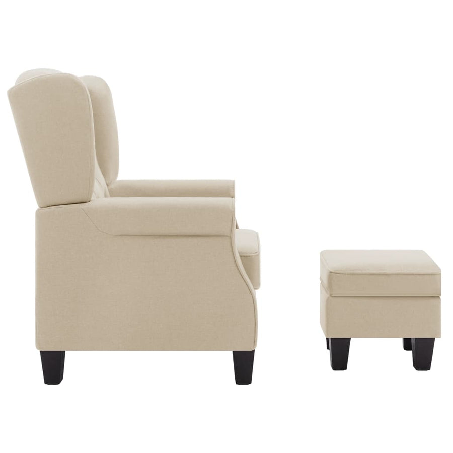 Fauteuil met voetenbankje stof crèmekleurig Crème