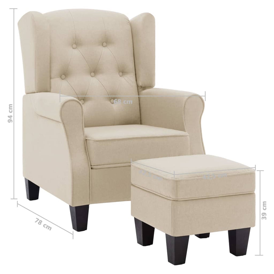 Fauteuil met voetenbankje stof crèmekleurig Crème