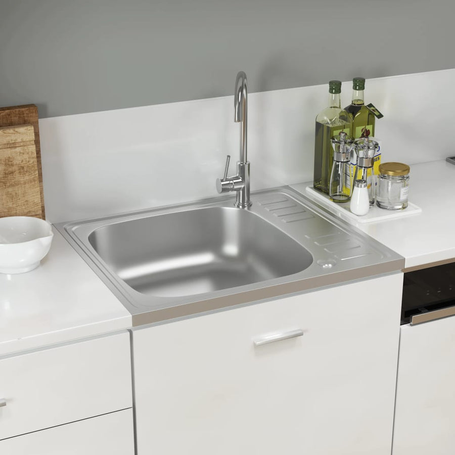Gootsteen Met Afvoerset 500X600X155 Mm Roestvrij Staal Zilver