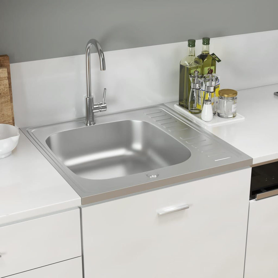 Gootsteen Met Afvoerset 500X600X155 Mm Roestvrij Staal Zilver