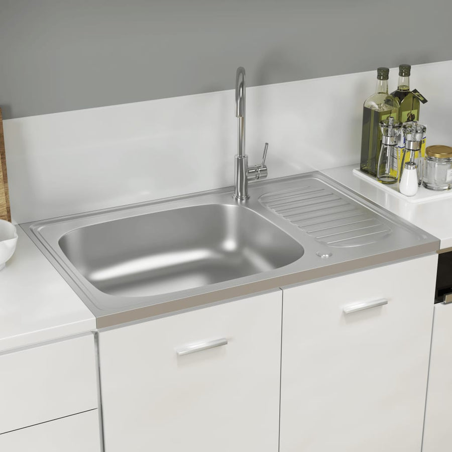 Gootsteen Met Afvoerset Roestvrij Staal Zilver 800 x 500 x 155 mm