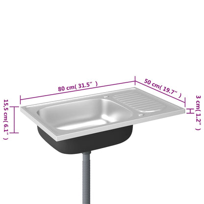 Gootsteen Met Afvoerset Roestvrij Staal Zilver 800 x 500 x 155 mm