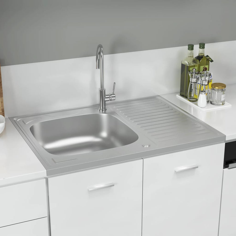 Gootsteen Met Afvoerset 800X500X155 Mm Roestvrij Staal Zilver