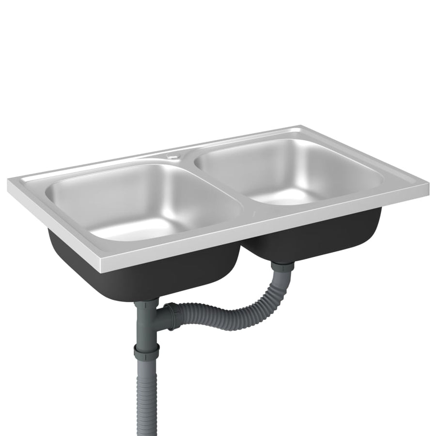 Gootsteen Dubbele Bakken 800X500X155 Mm Roestvrij Staal Zilver