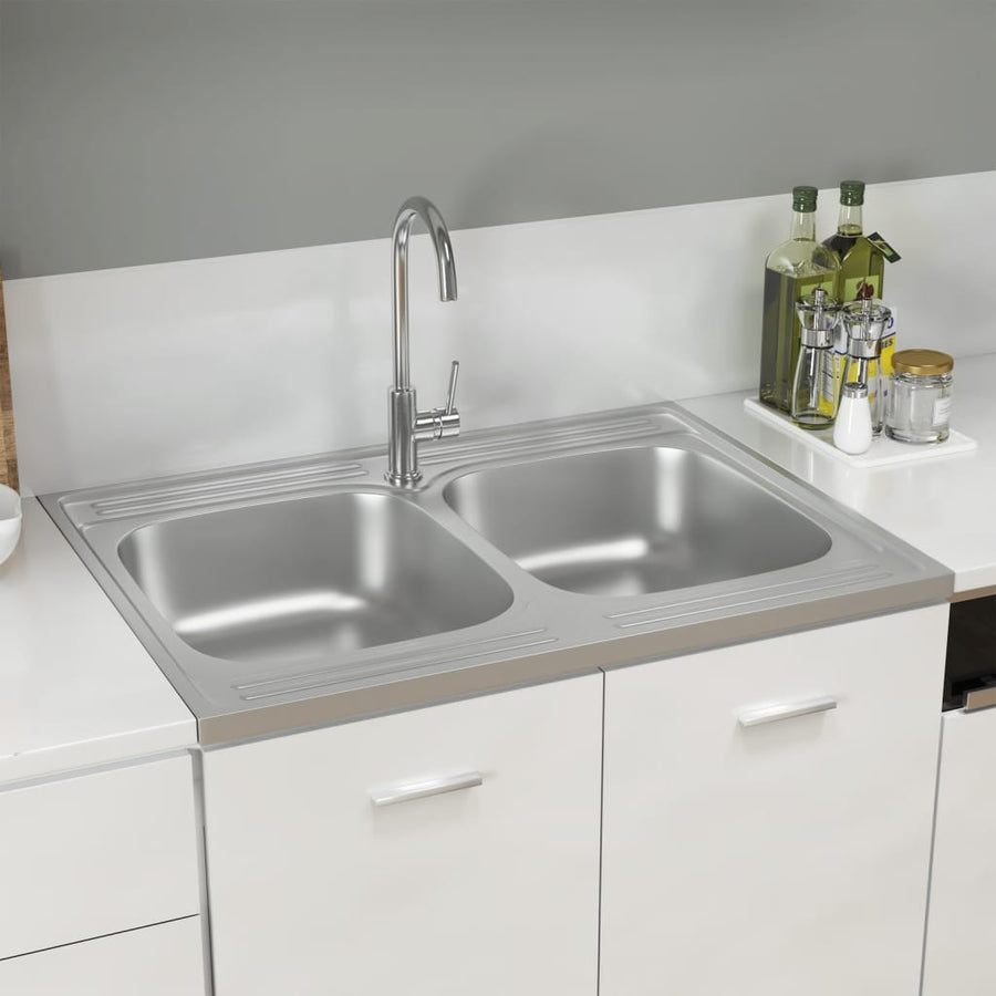 Gootsteen Dubbele Bakken 800X500X155 Mm Roestvrij Staal Zilver