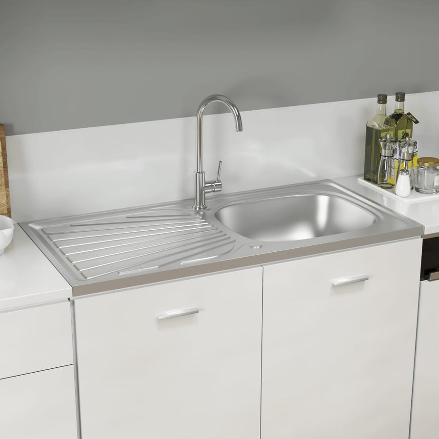 Gootsteen Met Afvoerset 1000X500X155 Mm Roestvrij Staal Zilver