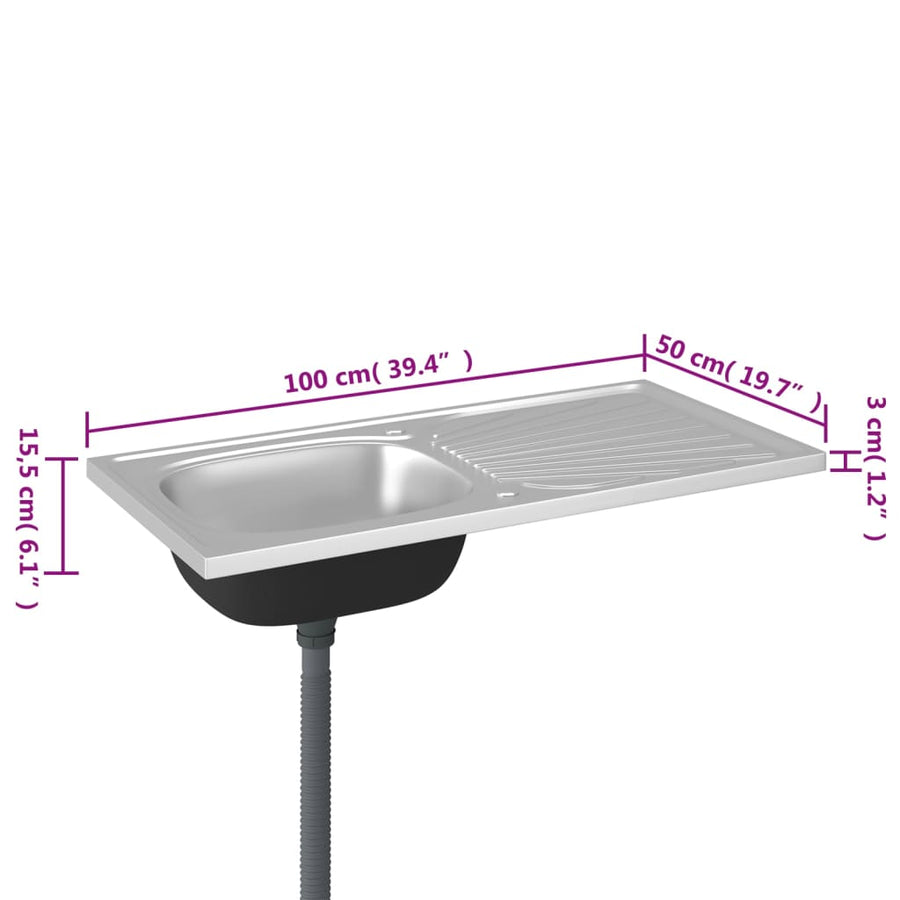 Gootsteen Met Afvoerset 1000X500X155 Mm Roestvrij Staal Zilver