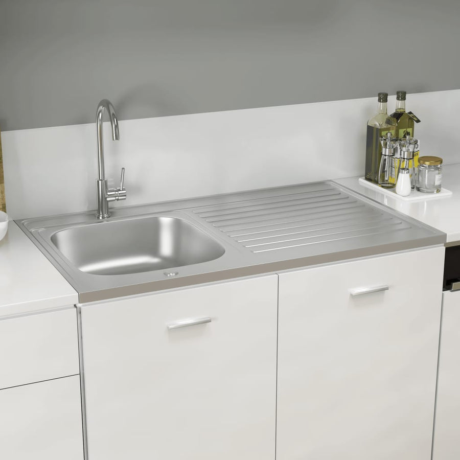 Gootsteen Met Afvoerset 1000X500X155 Mm Roestvrij Staal Zilver