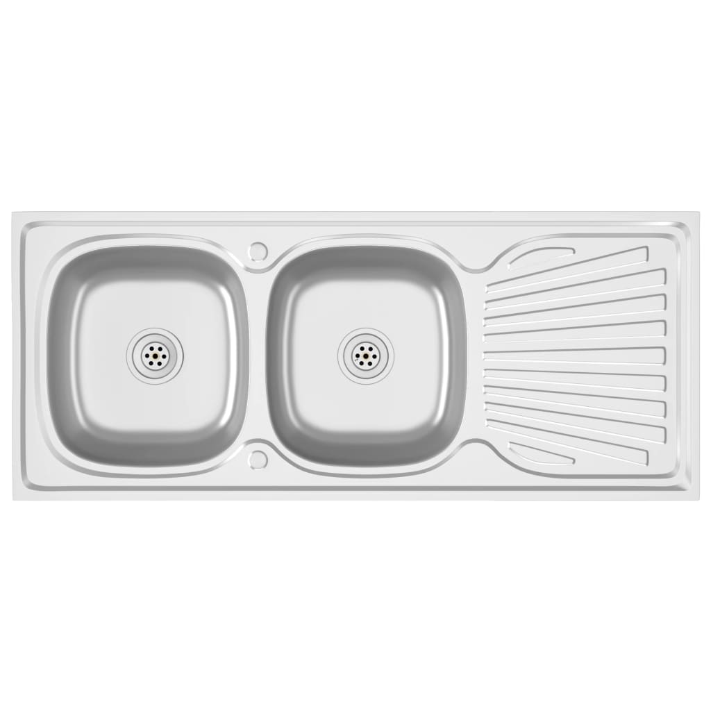 Gootsteen Dubbele Bakken Roestvrij Staal Zilver 1200 x 500 x 155 mm