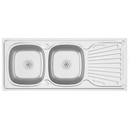 Gootsteen Dubbele Bakken Roestvrij Staal Zilver 1200 x 500 x 155 mm