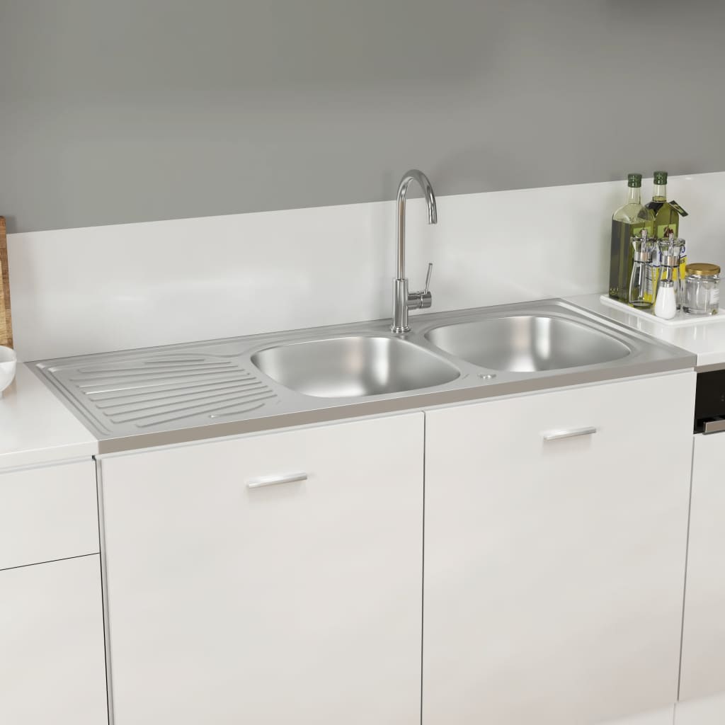 Gootsteen Dubbele Bakken Roestvrij Staal Zilver 1200 x 500 x 155 mm
