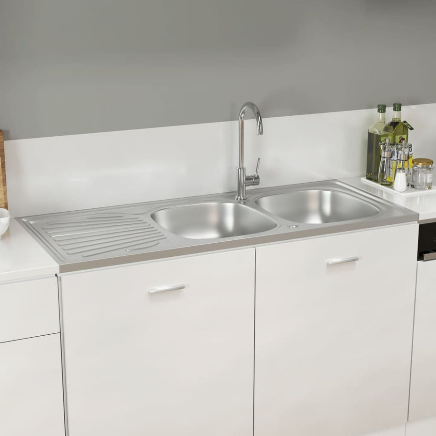 Gootsteen Dubbele Bakken Roestvrij Staal Zilver 1200 x 500 x 155 mm