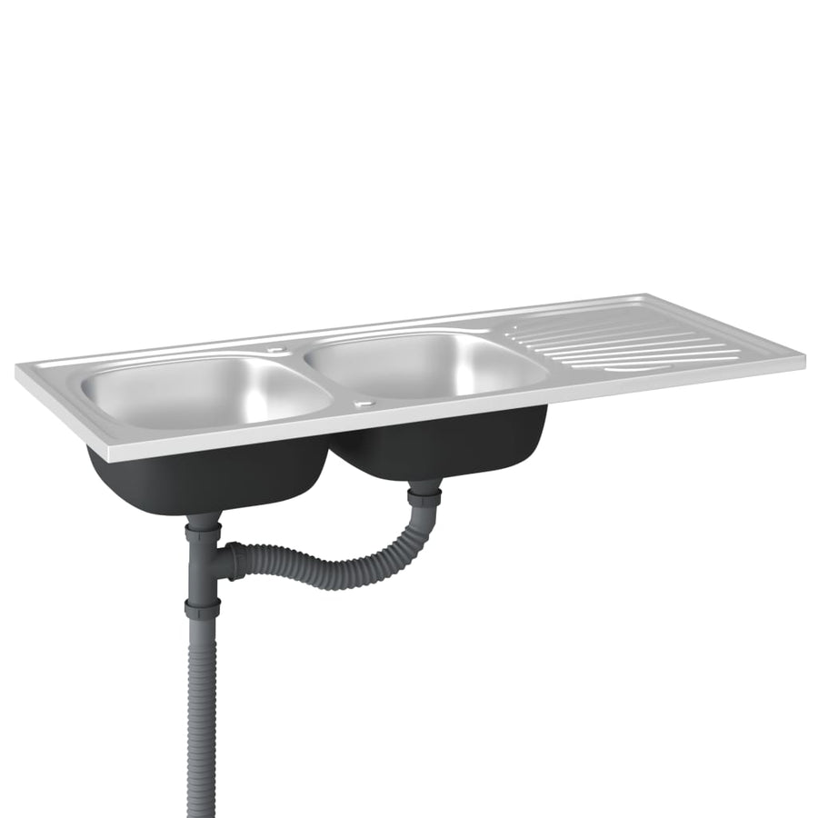 Gootsteen Dubbele Bakken Roestvrij Staal Zilver 1200 x 500 x 155 mm