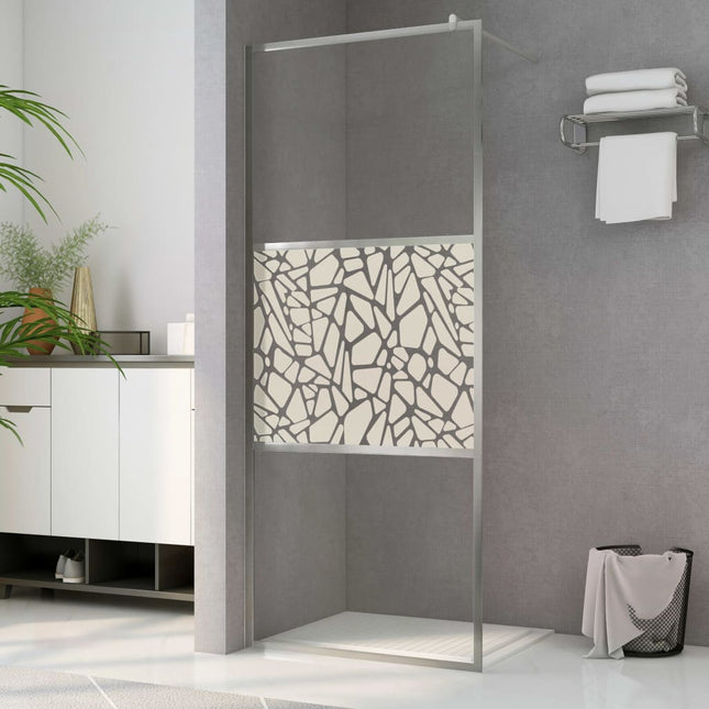 Inloopdouchewand Met Stenenmotief Esg-Glas 80 x 195 cm Zilver glass and stone