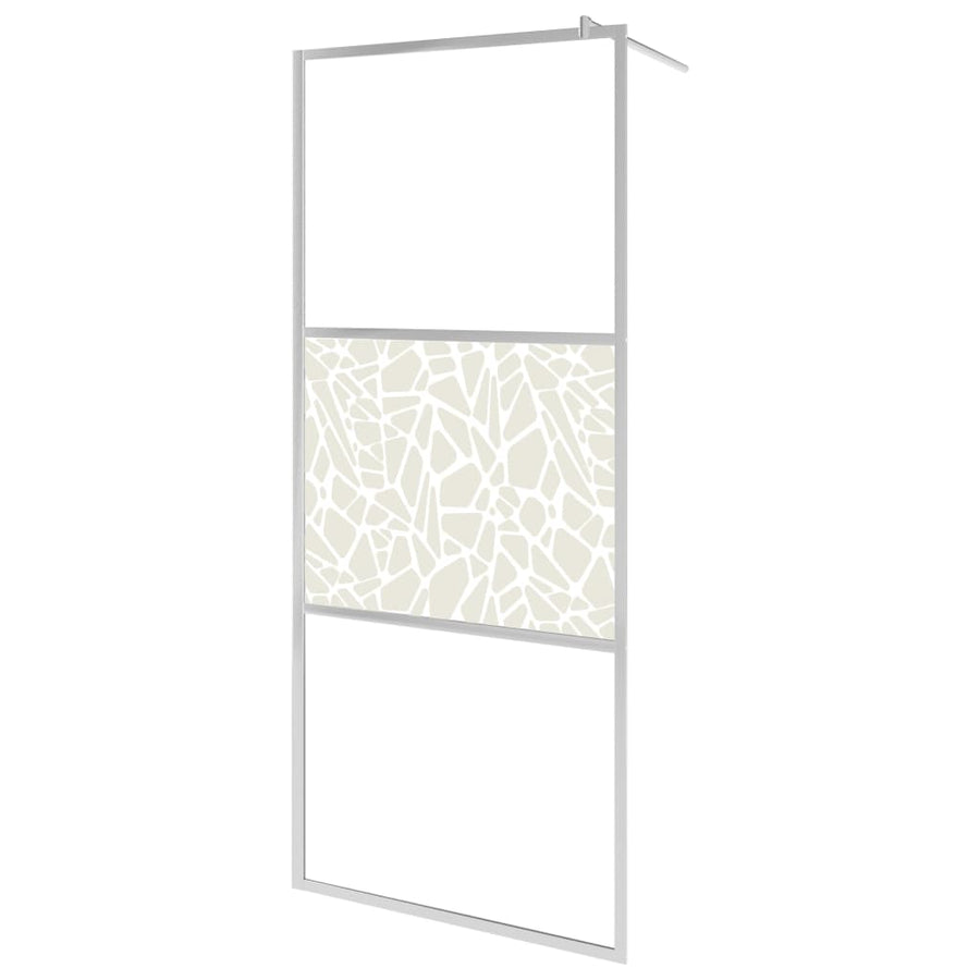 Inloopdouchewand Met Stenenmotief Esg-Glas 100 x 195 cm Zilver glass and stone