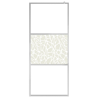 Inloopdouchewand Met Stenenmotief Esg-Glas 100 x 195 cm Zilver glass and stone