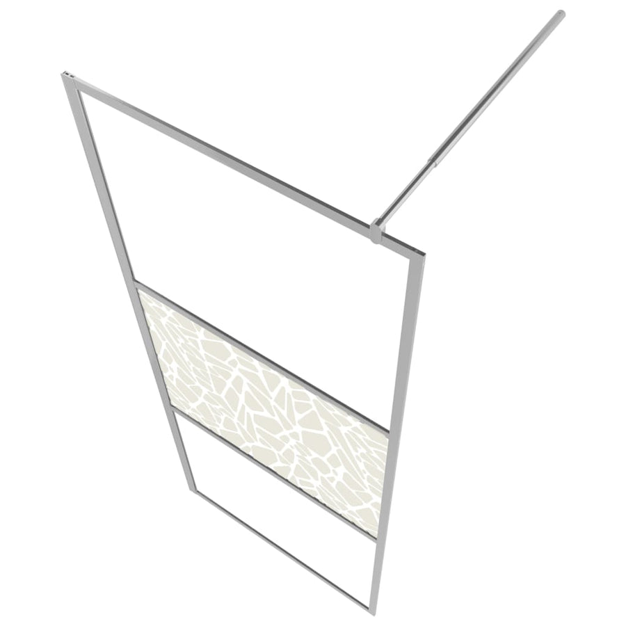 Inloopdouchewand Met Stenenmotief Esg-Glas 100 x 195 cm Zilver glass and stone