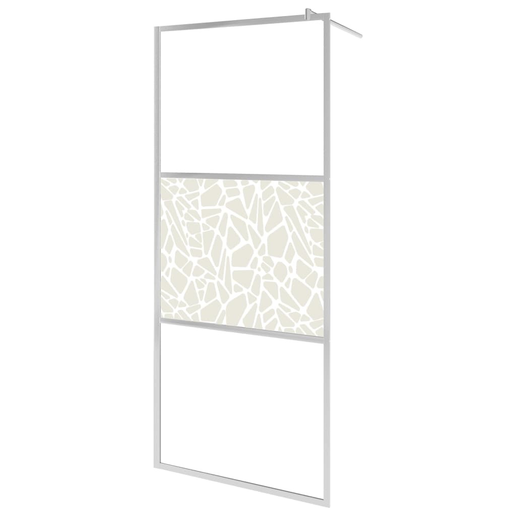 Inloopdouchewand Met Stenenmotief Esg-Glas 115 x 195 cm Zilver glass and stone