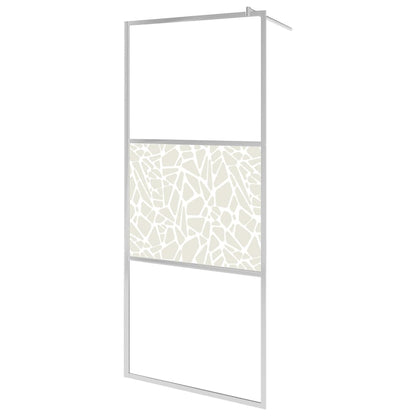 Inloopdouchewand Met Stenenmotief Esg-Glas 115 x 195 cm Zilver glass and stone