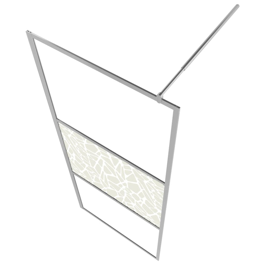 Inloopdouchewand Met Stenenmotief Esg-Glas 115 x 195 cm Zilver glass and stone