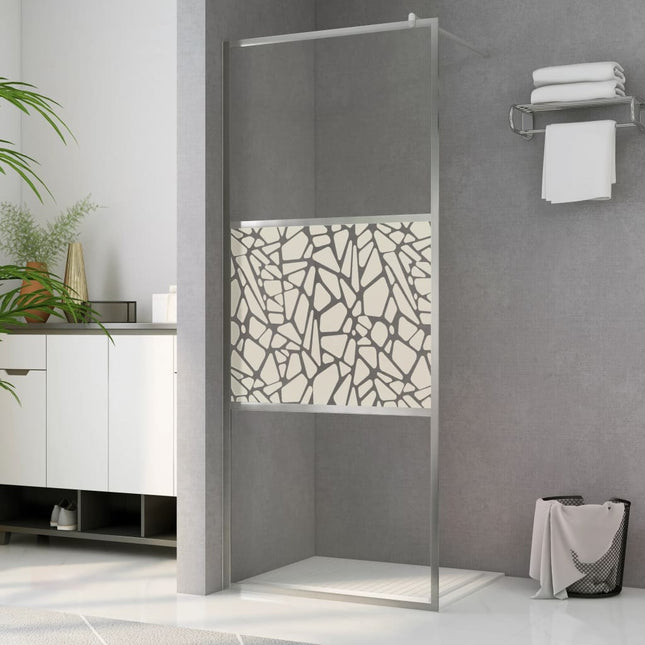 Inloopdouchewand Met Stenenmotief Esg-Glas 115 x 195 cm Zilver glass and stone