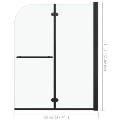 Douchewand Inklapbaar 2 Panelen Esg Zwart 95 x 140 cm
