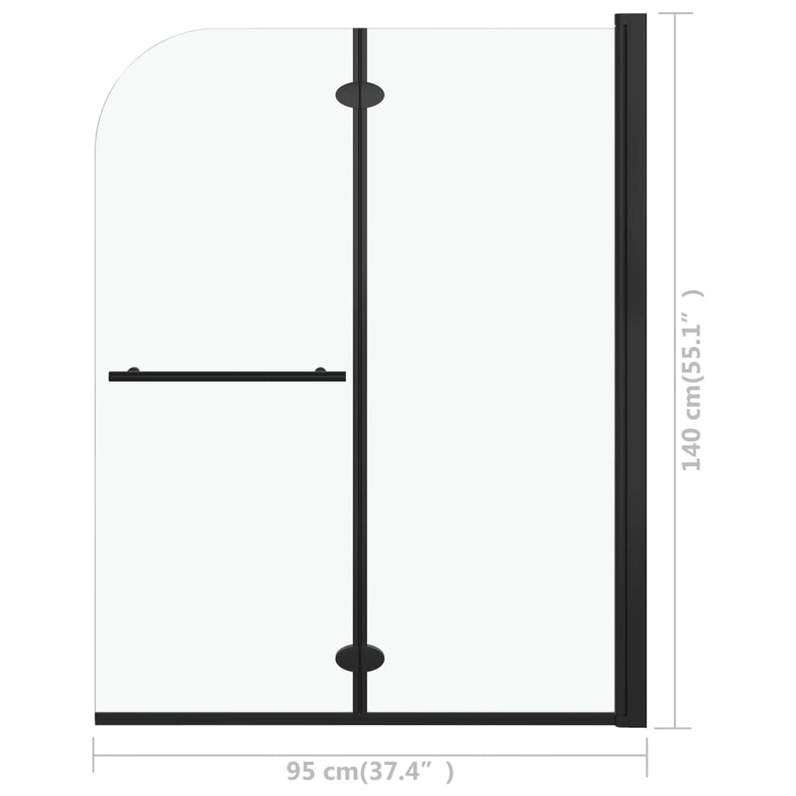 Douchewand Inklapbaar 2 Panelen Esg Zwart 95 x 140 cm
