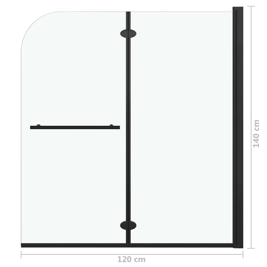 Douchewand Inklapbaar 2 Panelen Esg Zwart 120 x 140 cm