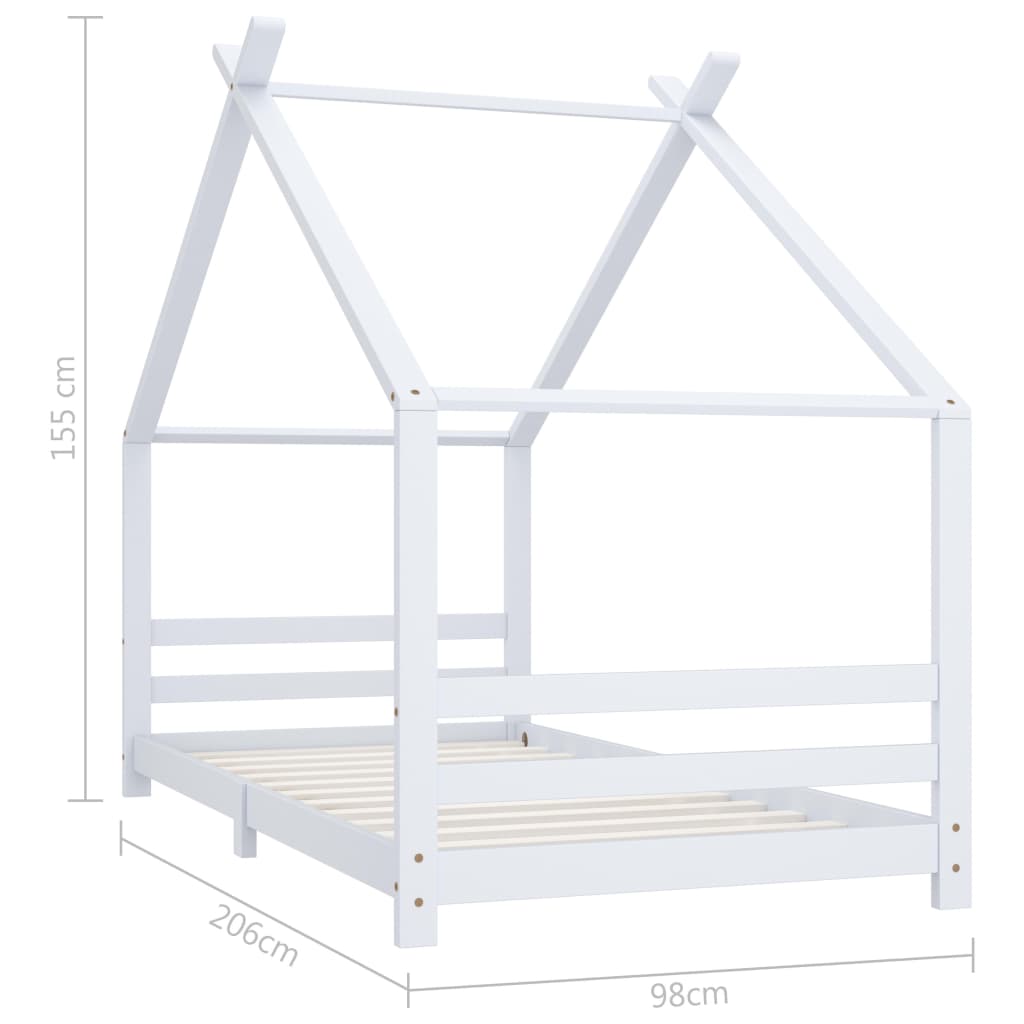 Kinderbedframe Massief Grenenhout 90 x 200 cm Wit