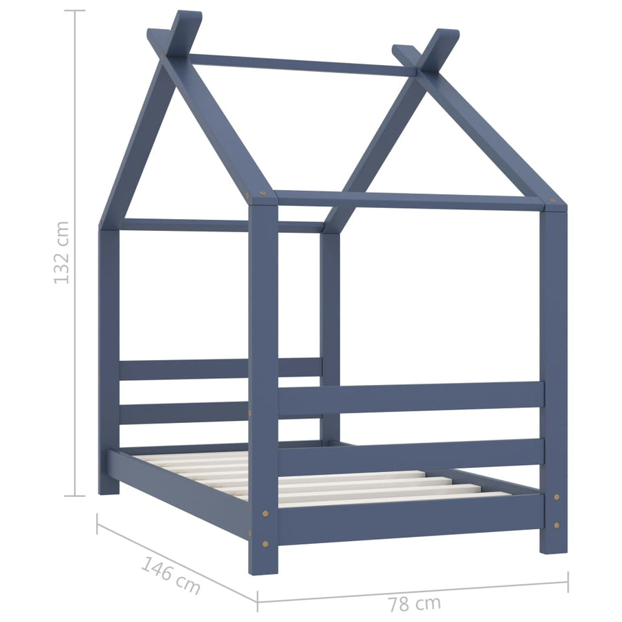 Kinderbedframe Massief Grenenhout 70 x 140 cm Grijs