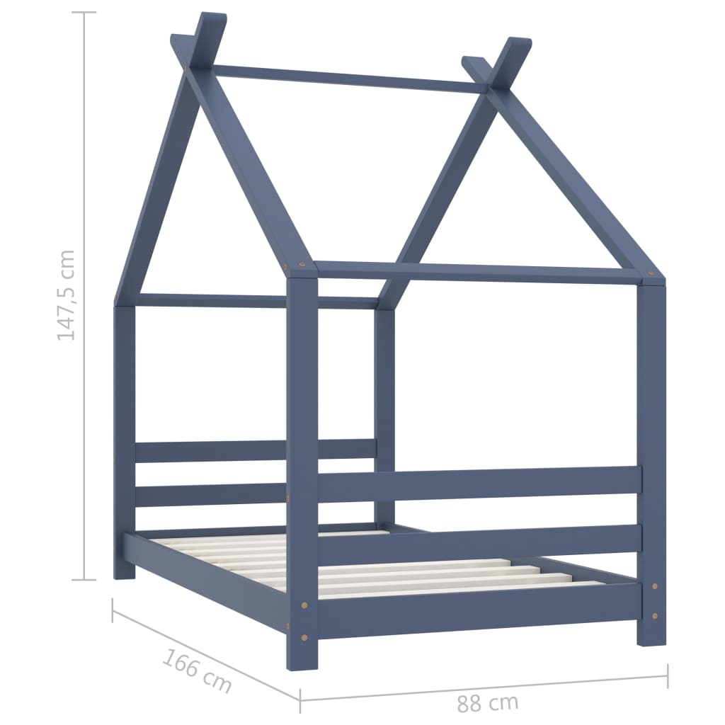 Kinderbedframe Massief Grenenhout 80 x 160 cm Grijs