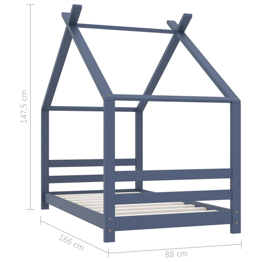 Kinderbedframe Massief Grenenhout 80 x 160 cm Grijs