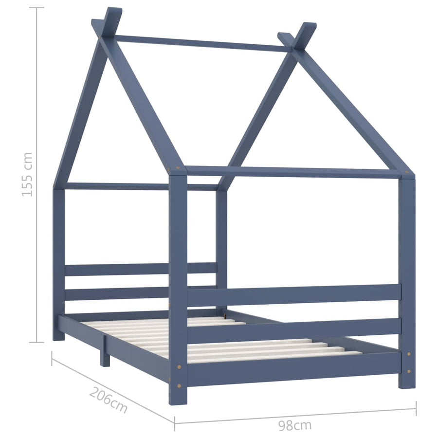 Kinderbedframe Massief Grenenhout 90 x 200 cm Grijs