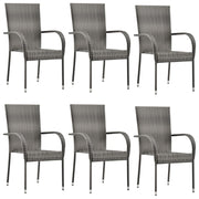 Tuinstoelen stapelbaar 6 stuks poly rattan grijs
