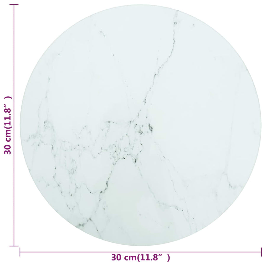 Tafelblad Ø30X0,8 Cm Gehard Glas Met Marmerontwerp Wit 1 Ø 30 cm