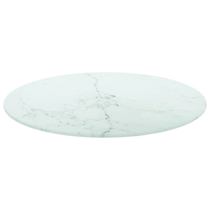 Tafelblad Ø50X0,8 Cm Gehard Glas Met Marmeren Design Wit 1 Ø 50 cm