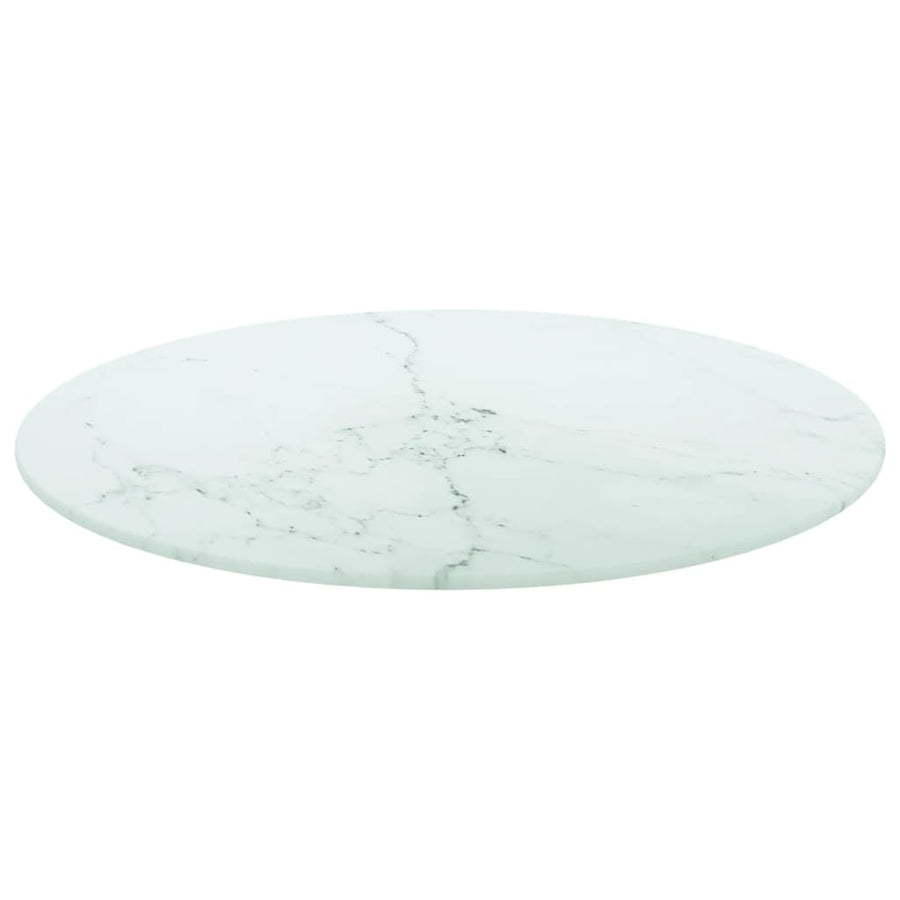 Tafelblad Ø50X0,8 Cm Gehard Glas Met Marmeren Design Wit 1 Ø 50 cm