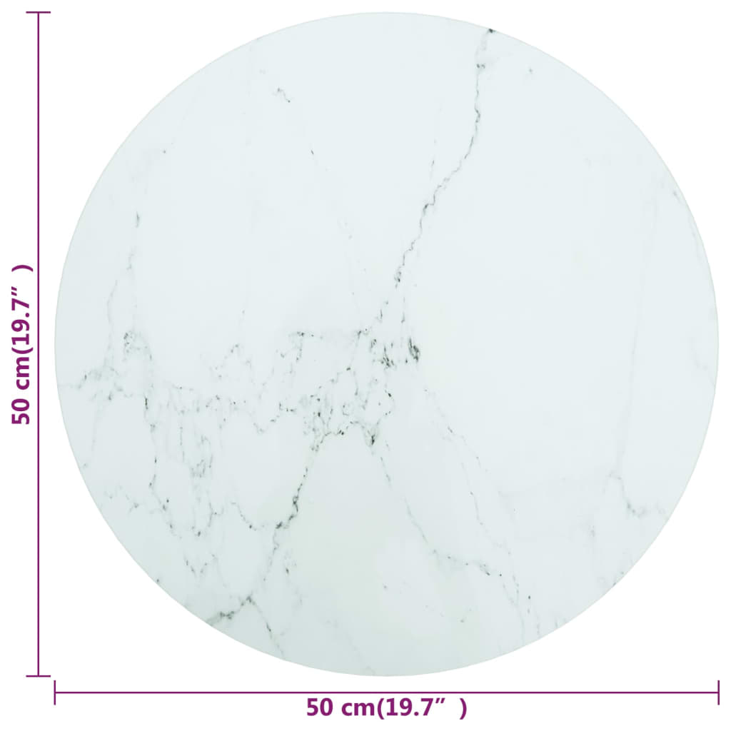 Tafelblad Ø50X0,8 Cm Gehard Glas Met Marmeren Design Wit 1 Ø 50 cm