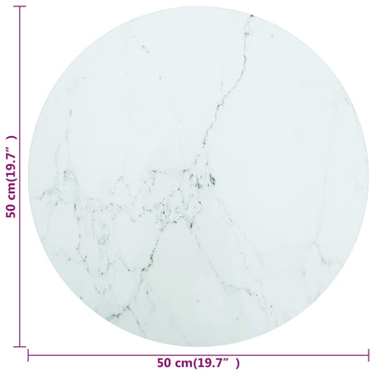 Tafelblad Ø50X0,8 Cm Gehard Glas Met Marmeren Design Wit 1 Ø 50 cm